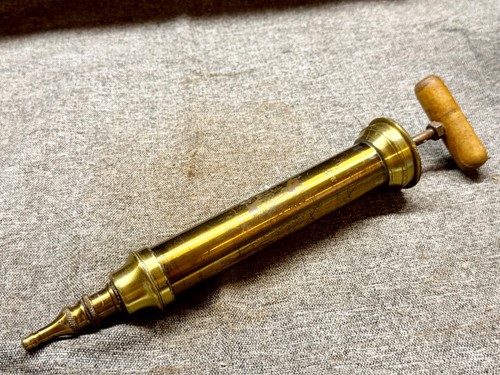 Antique brass pump wood handle - brass,